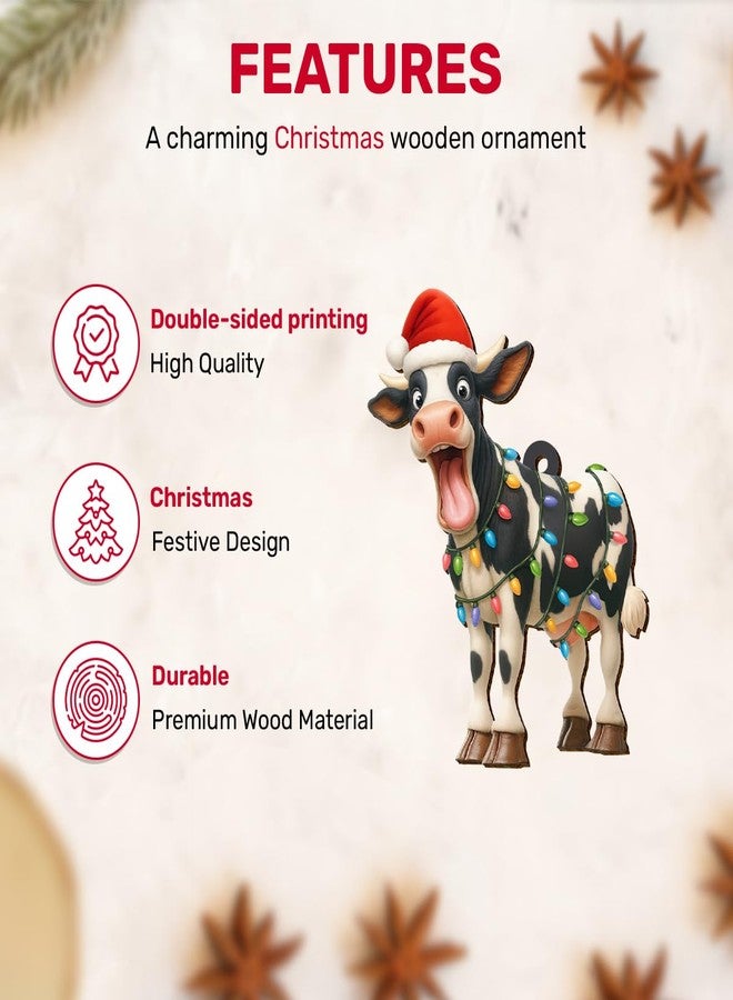 GENANY Dairy Cow Christmas Ornament, Farmhouse Hanging Ornaments 2025, Wooden Keepsake, Christmas Funny Gifts for Men Women, Cow Themed Tree Decorations - Image 4